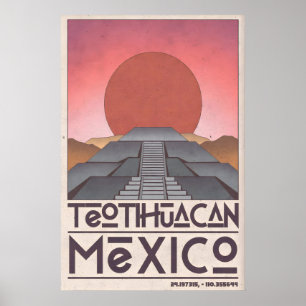 Teotihuacan Wall Art, Geometric Pyramid, Muted Poster