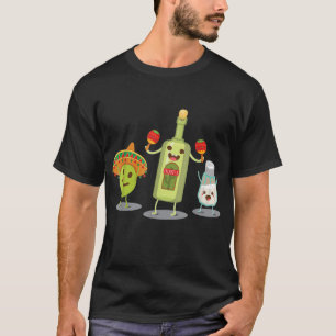 Tequila Bottle Lime And Salt Mexican Party Cartoon T-Shirt