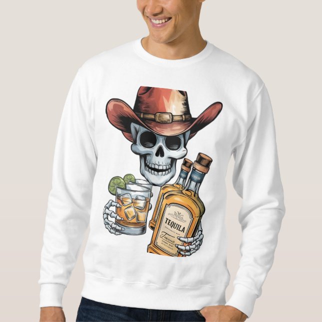 Tequila Cowboy Skull | Western Whiskey Party Desig Sweatshirt (Front)