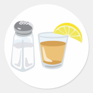 Tequila Drink Glass Salt Shaker Lemon Classic Round Sticker