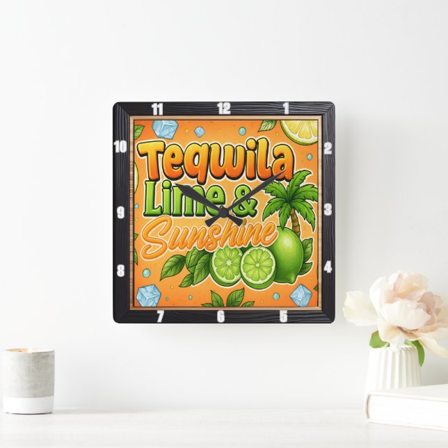 Tequila Lime Sunshine Party Square Wall Clock (Home)