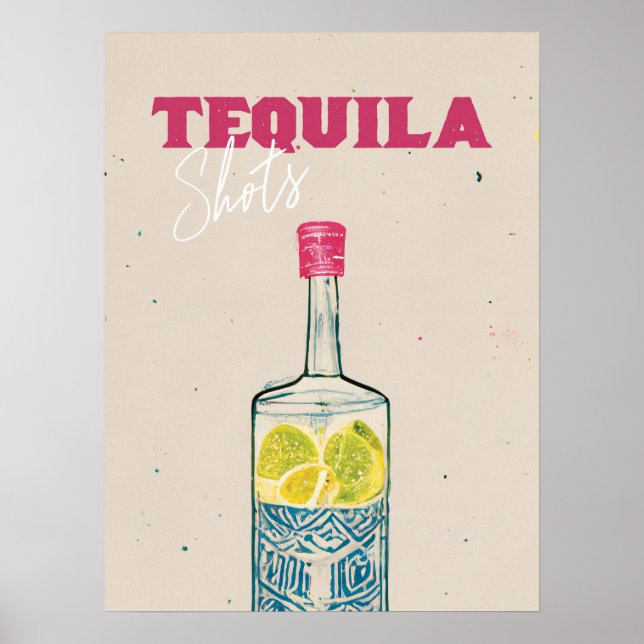 Tequila Shots Retro Bar Art Pink Mexican Poster (Front)