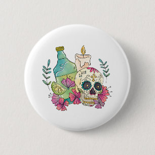 Tequila Sugar Skull 6 Cm Round Badge