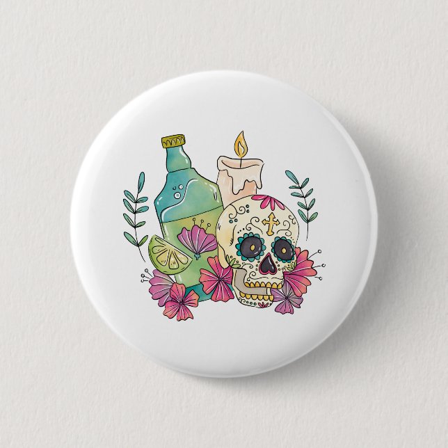 Tequila Sugar Skull 6 Cm Round Badge (Front)