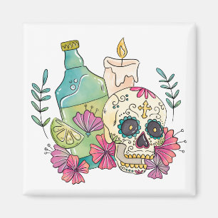 Tequila Sugar Skull Magnet