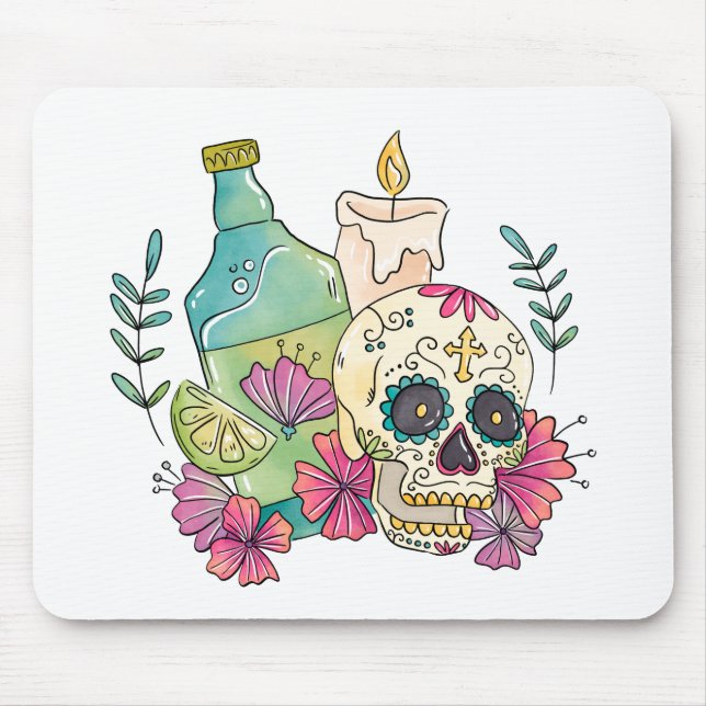 Tequila Sugar Skull Mouse Pad (Front)