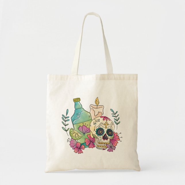 Tequila Sugar Skull Tote Bag (Front)