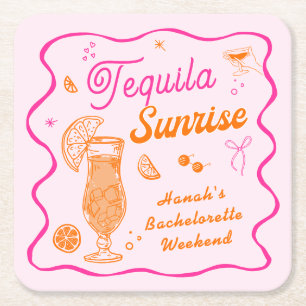 Tequila Sunrise Bachelorette  Square Paper Coaster