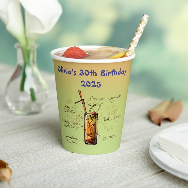 Tequila Sunrise Birthday Paper Cups (Insitu)