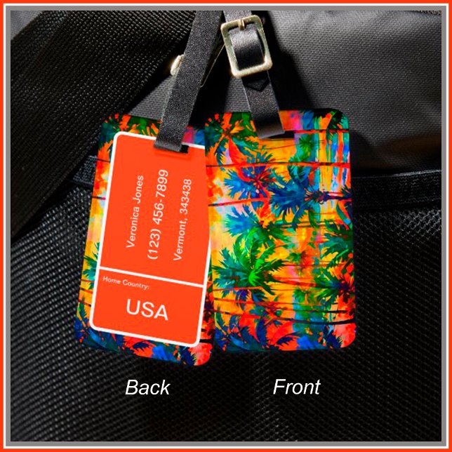 [Tequila Sunrise] Bright Tropical Island Vacation Luggage Tag (Customize all the text & colors on the back of this tag. )