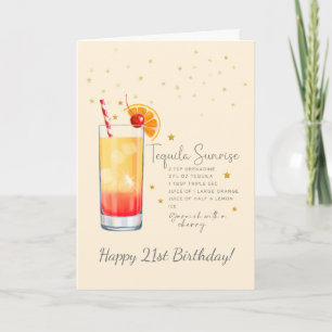 Tequila Sunrise Cocktail 21st Happy Birthday Card