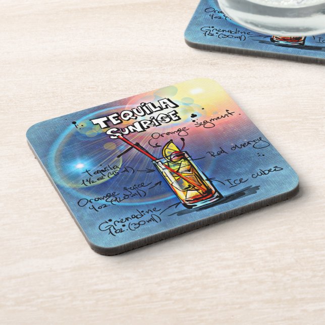 Tequila Sunrise Cocktail (#7 /12 Drink Recipe Set) Coaster (Left Side)