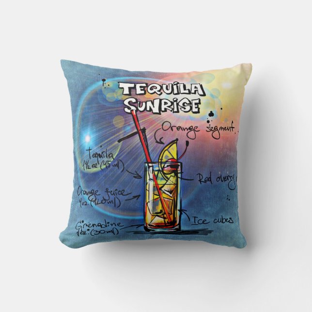 Tequila Sunrise Cocktail (#7 /12 Drink Recipe Set) Cushion (Front)