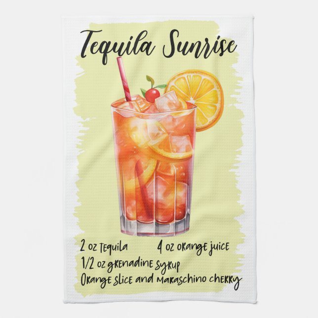 Tequila Sunrise Cocktail Recipe Tea Towel (Vertical)