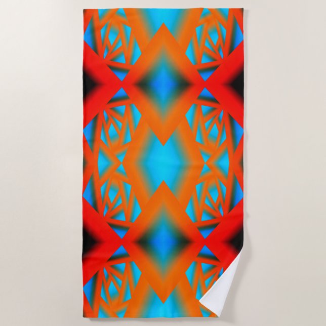 Tequila Sunrise Ombre Geometric Abstract Art Beach Towel (Front)
