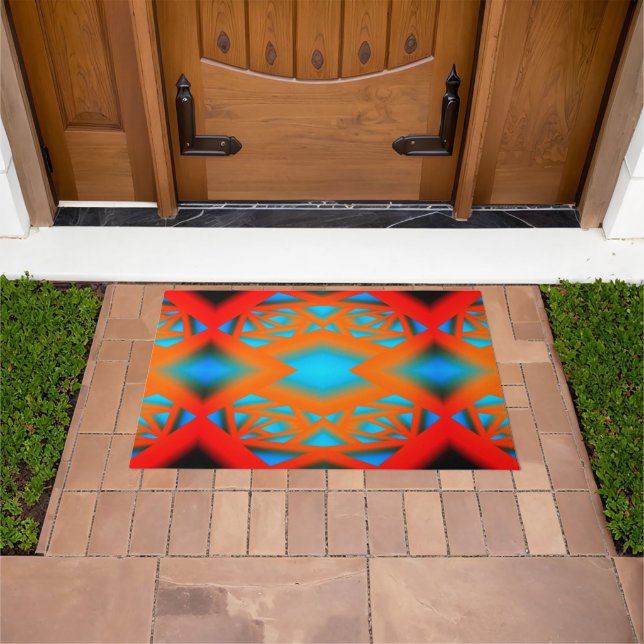 Tequila Sunrise Ombre Geometric Abstract Art Doormat (Outdoor)