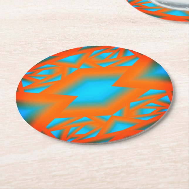 Tequila Sunrise Ombre Geometric Abstract Art Round Paper Coaster (Angled)