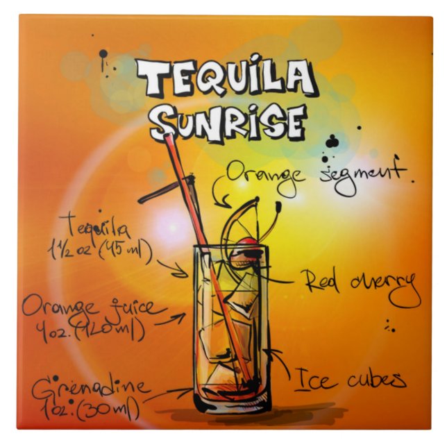 Tequila Sunrise Recipe Bar Ceramic Tile (Front)