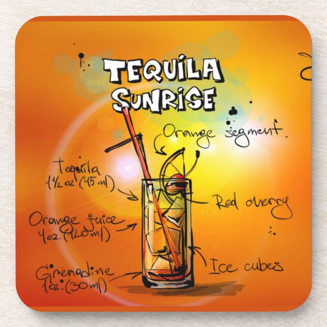 Tequila Sunrise Recipe Bar Coaster (Front)
