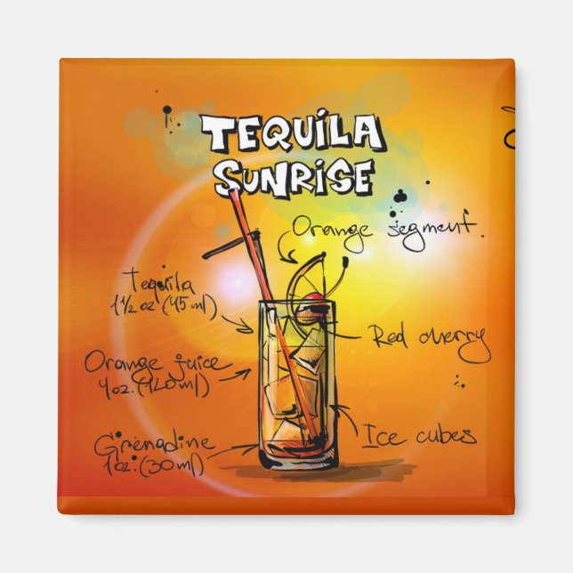 Tequila Sunrise Recipe Bar Magnet (Front)