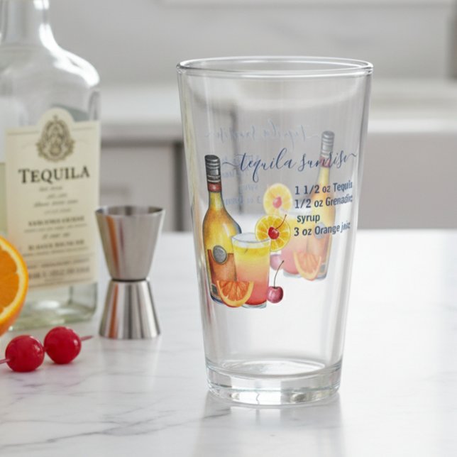Tequila Sunrise Recipe Watercolor Mixed Drink Glass (Creator Uploaded)