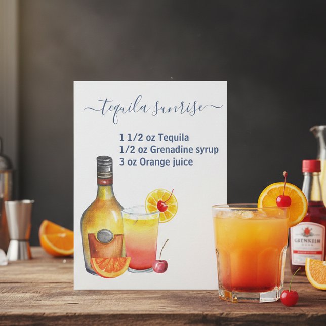 Tequila Sunrise Recipe Watercolor Postcard (Creator Uploaded)