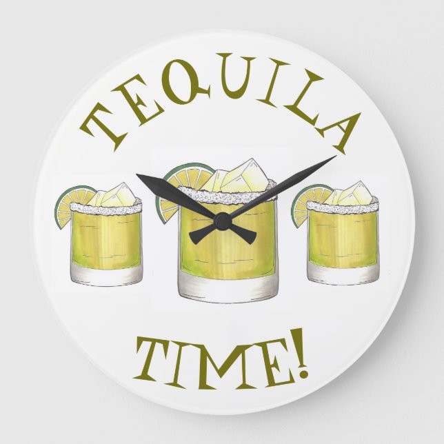 Tequila Time Margarita Cocktail Mixed Drink Lime Large Clock (Front)