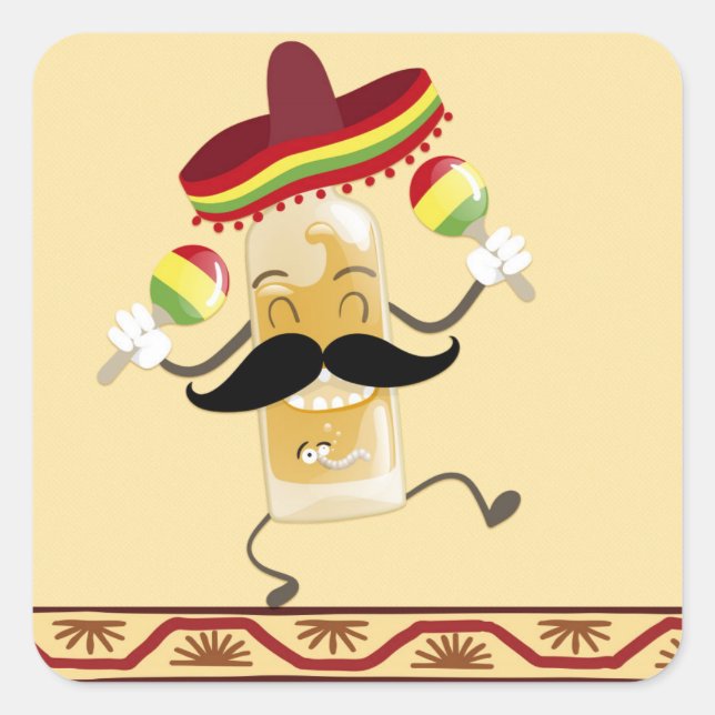Tequila with Sombrero Square Sticker (Front)