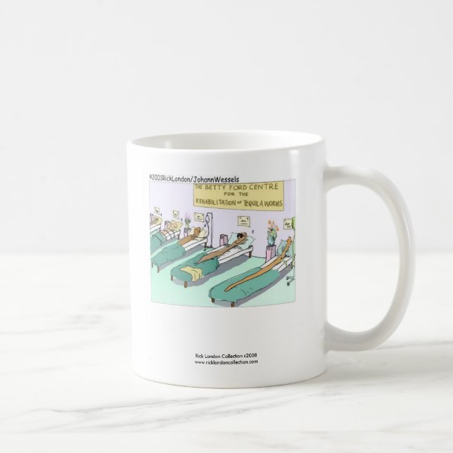Tequila Worm Rehab Funny Cartoon Coffee Mug (Right)
