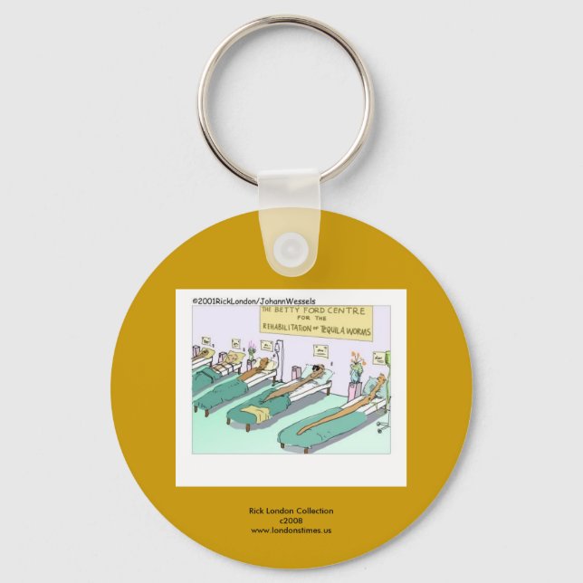 Tequila Worm Rehab Funny Cartoon Quality Key Chain (Front)