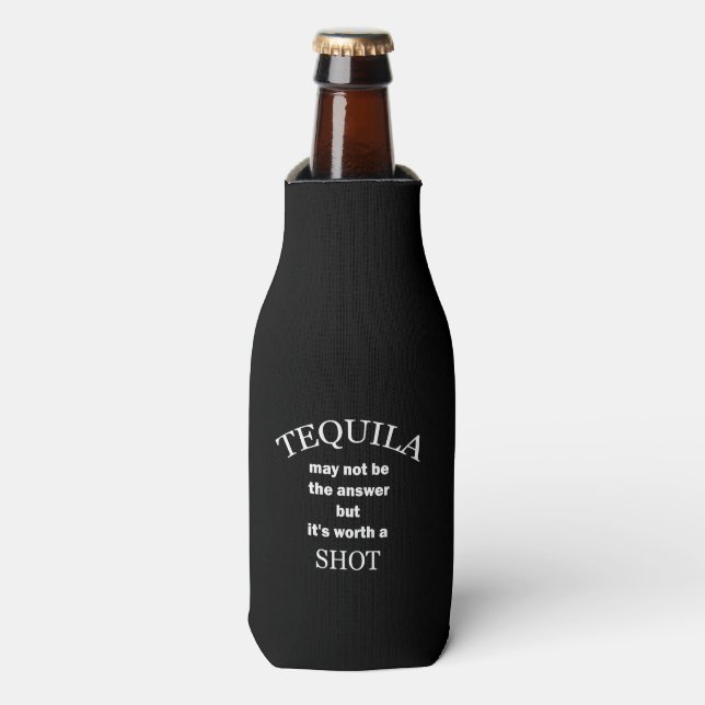 Tequila Worth a Shot Black Bottle Cooler (Bottle Front)