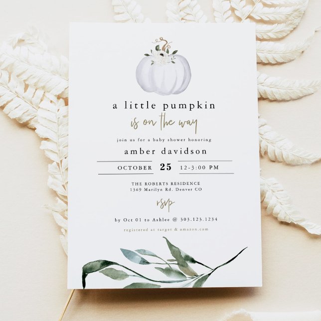 TERA Fall Greenery White Pumpkin Baby Shower Invitation (Creator Uploaded)