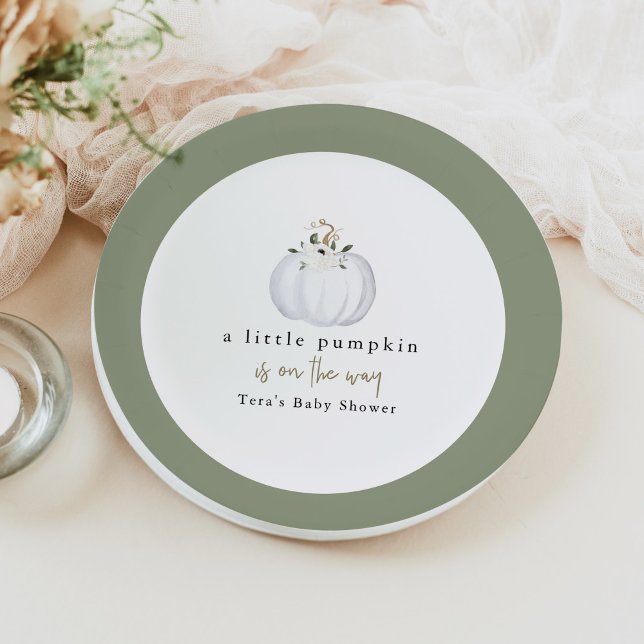 TERA Fall Greenery White Pumpkin Baby Shower Paper Plate (Creator Uploaded)