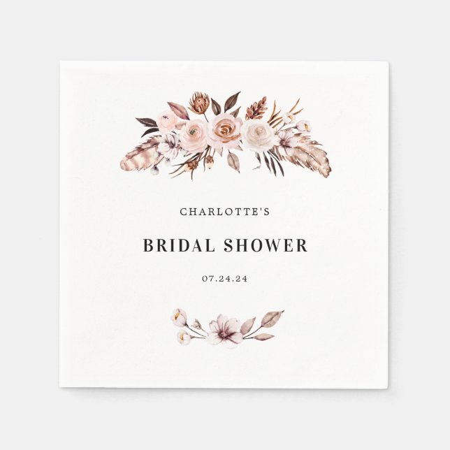 Teracotta Earth-tone Floral Boho Bridal Shower  Napkin (Front)