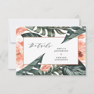teracotta tropical leaf foliage wedding detail RSVP card