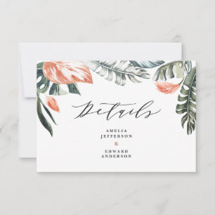 teracotta tropical leaf foliage wedding detail RSVP card