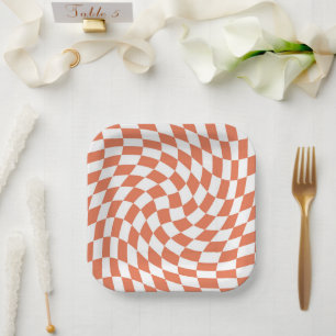 Teracotta Wedding Collection Check Chequered Paper Plate