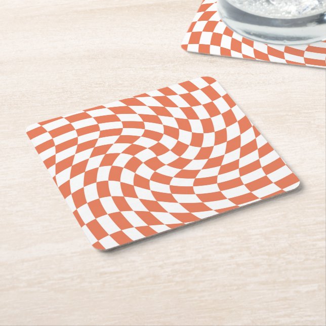 Teracotta Wedding Collection Check Chequered   Square Paper Coaster (Angled)
