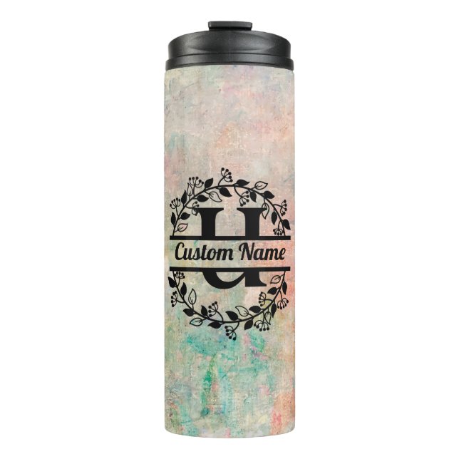 Termo U Floral Monogram Letter Thermal Tumbler (Front)