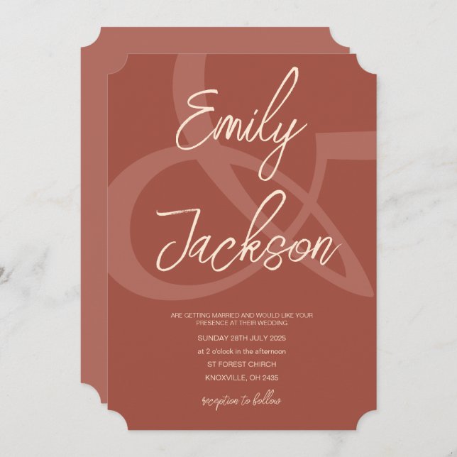 Terra Cota Monochromatic Brown Wedding Invitation (Front/Back)