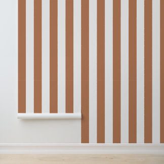 Terra Cotta and White Bold Vertical Stripes Wallpaper