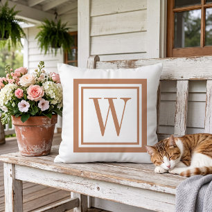 Terra Cotta and White Classic Square Monogram Cushion