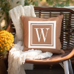 Terra Cotta and White Classic Square Monogram Cushion<br><div class="desc">Design your own custom throw pillow in any colour combination to perfectly coordinate with your home decor in any space! Use the design tools to change the background colour and the square border colour, or add your own text to include a name, monogram initials or other special text. Every pillow...</div>