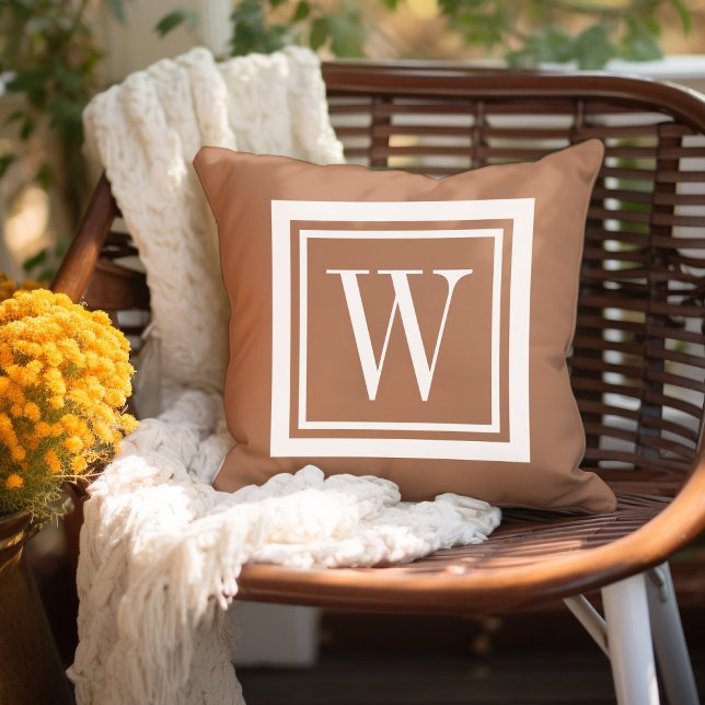 Terra Cotta and White Classic Square Monogram Cushion (Creator Uploaded)