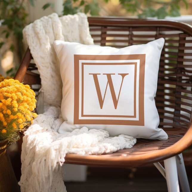 Terra Cotta and White Classic Square Monogram Cushion (Creator Uploaded)