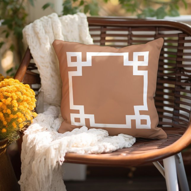 Terra Cotta and White Greek Key | Editable Colours Cushion (Creator Uploaded)