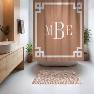 Terra Cotta and White Greek Key Monogrammed Shower Curtain