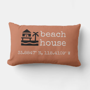 Terra Cotta Beach House GPS Coordinates Gift Lumbar Cushion