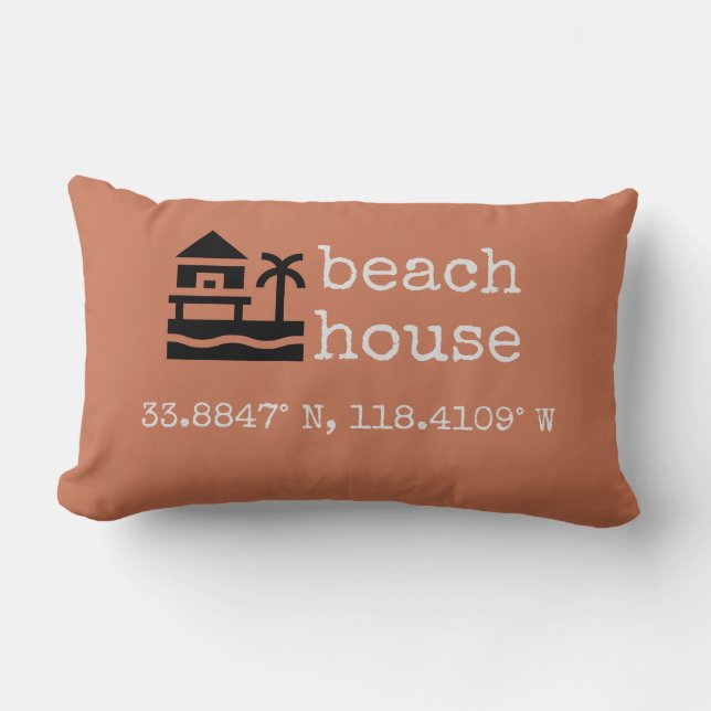 Terra Cotta Beach House GPS Coordinates Gift Lumbar Cushion (Front)