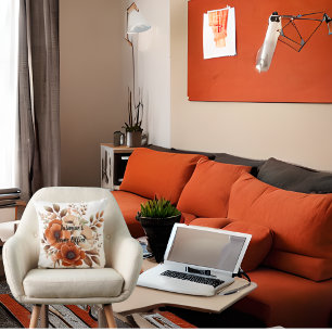 Terra Cotta, Beige, Brown Floral Home Office Quote Cushion